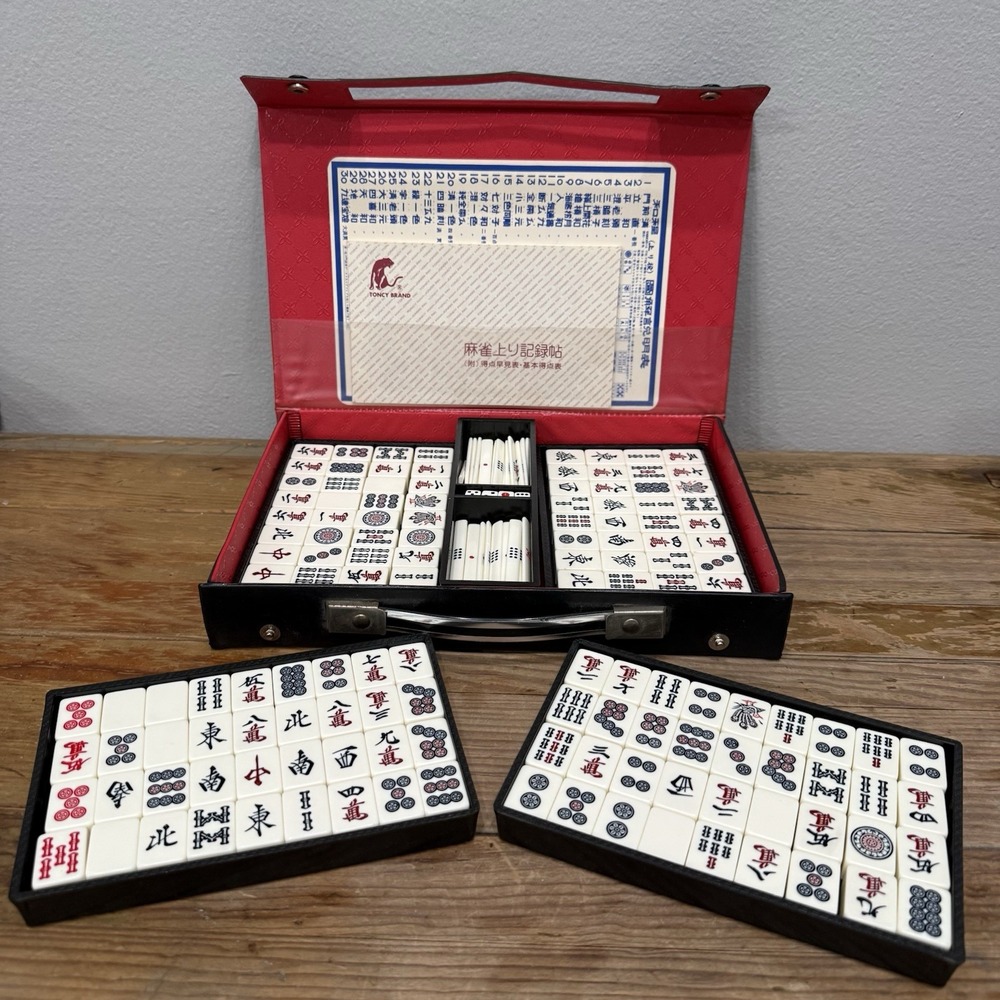 VTG Japanese Riichi Mahjong Set Toncy Brand Red Case Tiles Score Book Collectabl
